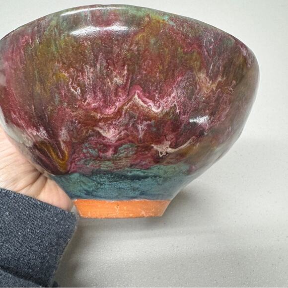 Handmade Pottery Bowl Decorative Purple Teal Swirl - Picture 2 of 9